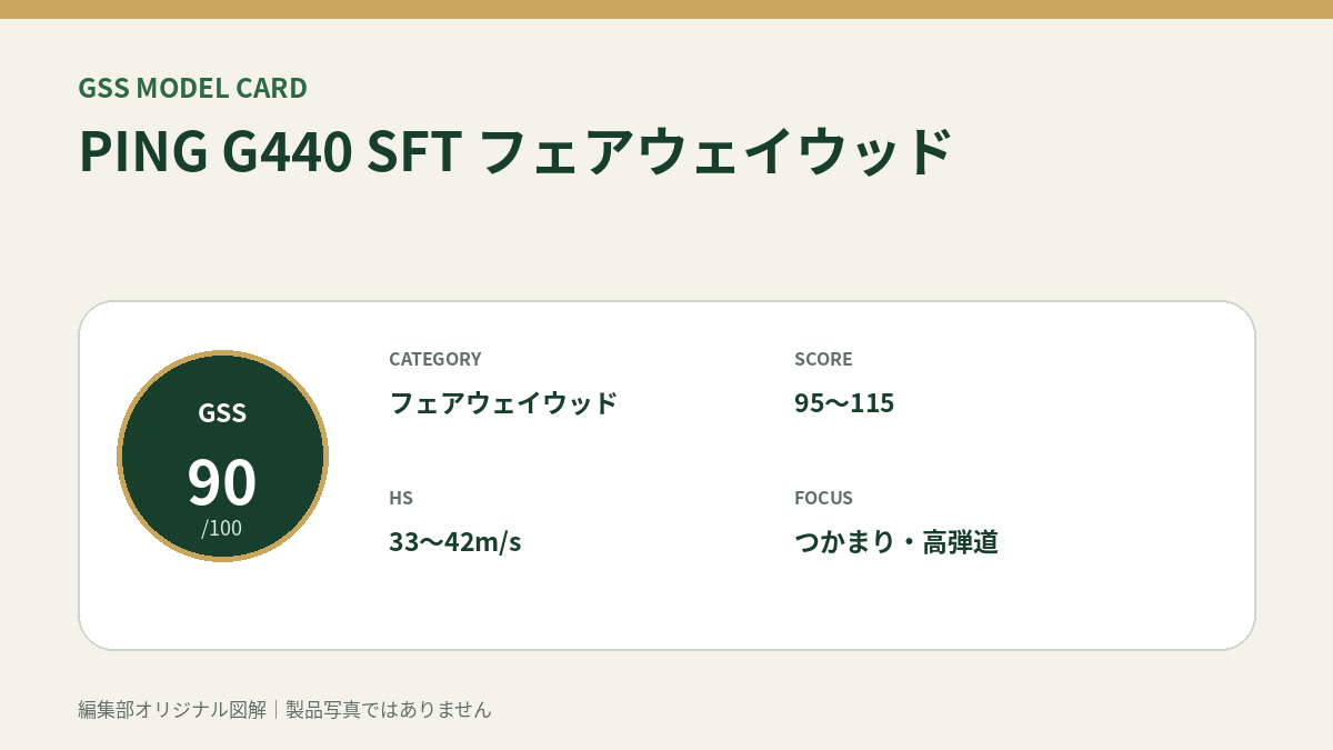 PING G440 SFT フェアウェイウッドのGSS評価概要図。対象スコア・ヘッドスピード・重視ポイントを整理。