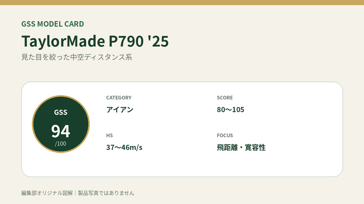 TaylorMade P790 '25のGSS評価概要図。対象スコア・ヘッドスピード・重視ポイントを整理。
