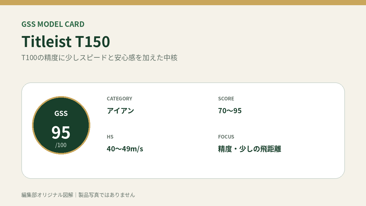 Titleist T150のGSS評価概要図。対象スコア・ヘッドスピード・重視ポイントを整理。
