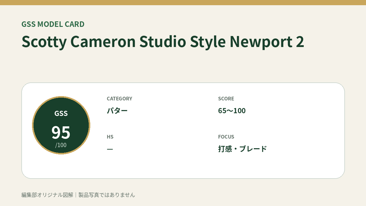 Scotty Cameron Studio Style Newport 2のGSS評価概要図。対象スコア・ヘッドスピード・重視ポイントを整理。