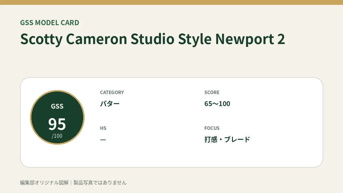 Scotty Cameron Studio Style Newport 2のGSS評価概要図。対象スコア・ヘッドスピード・重視ポイントを整理。