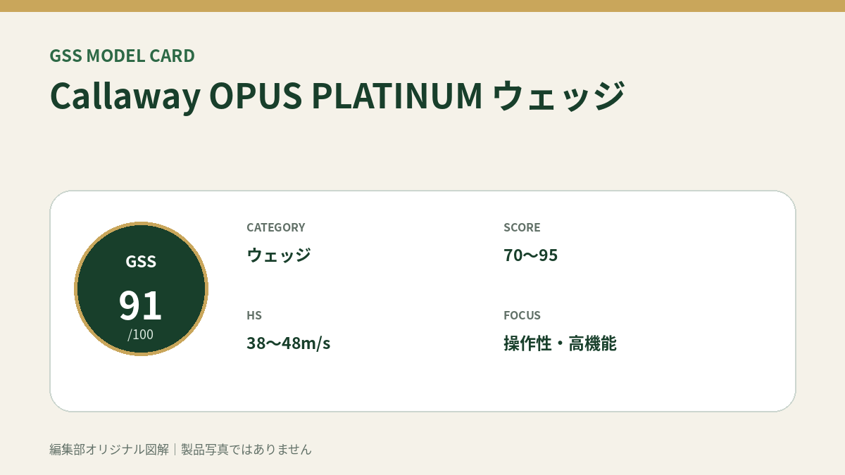 Callaway OPUS PLATINUM ウェッジのGSS評価概要図。対象スコア・ヘッドスピード・重視ポイントを整理。