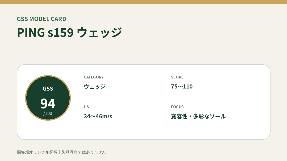 PING s159 ウェッジのGSS評価概要図。対象スコア・ヘッドスピード・重視ポイントを整理。